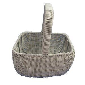 White Basket Rectangle Handle Laminated Metal Wedding Shower Cottage Easter